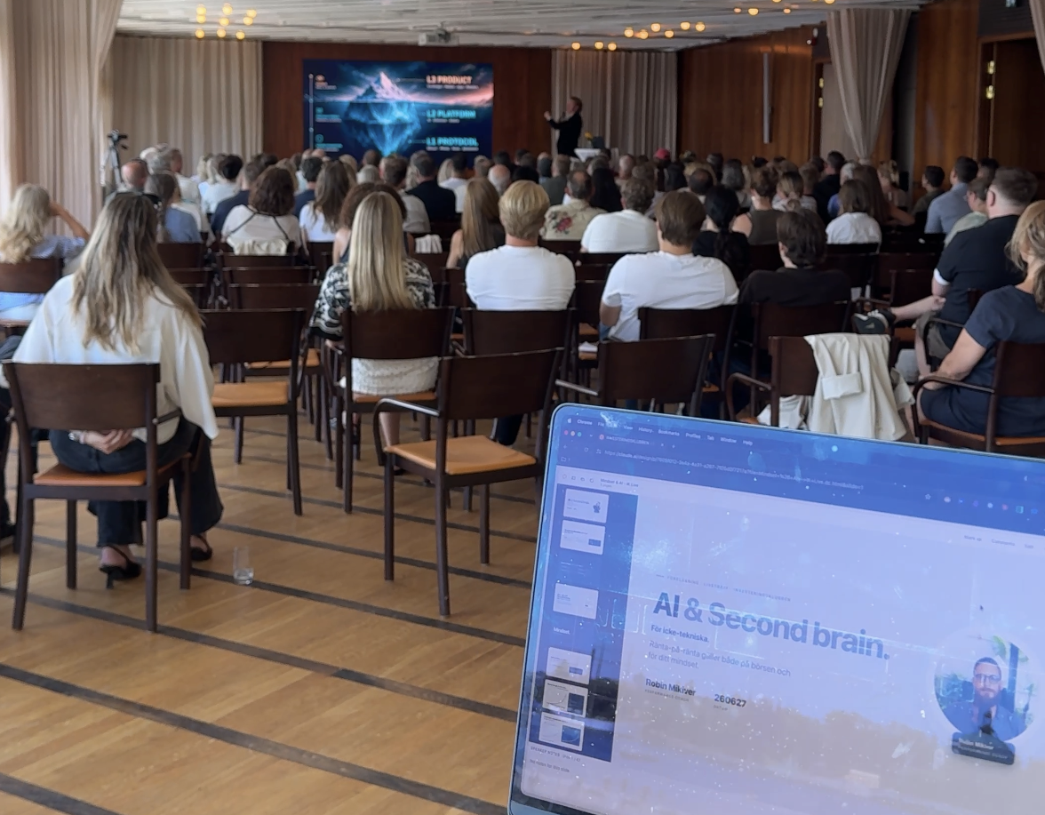 Robin Mikiver föreläser för 200 börsintresserade i Stockholm om AI och Second Brain
